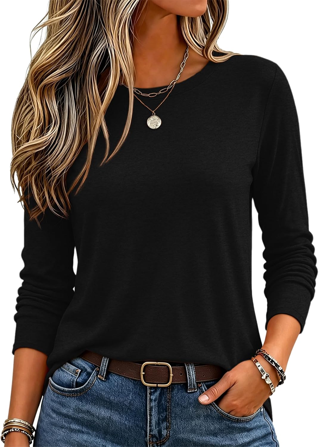 Zeagoo Women's Casual Shirts Long Sleeve Tops Crewneck Tshirts Fall Clothes