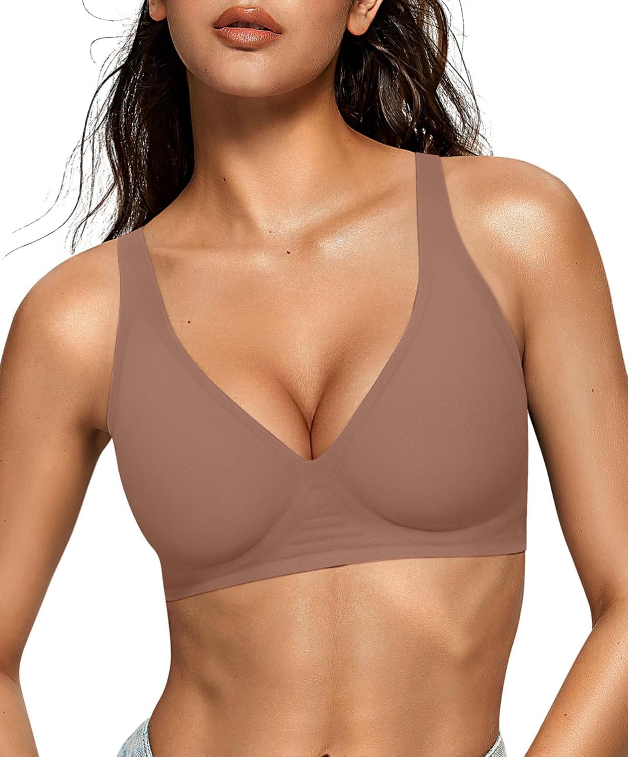 OEAK Womens Jelly Bras Wireless Deep V Bralette Comfy Push Up Tshirt Bras
