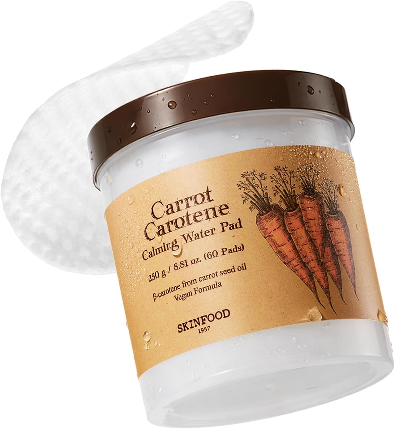 SKINFOOD Carrot Toner Pad | Carrot Carotene Calming Water Pad Korean Skincare Cleansing Toner (250g/8.8 oz, 60 Sheets)
